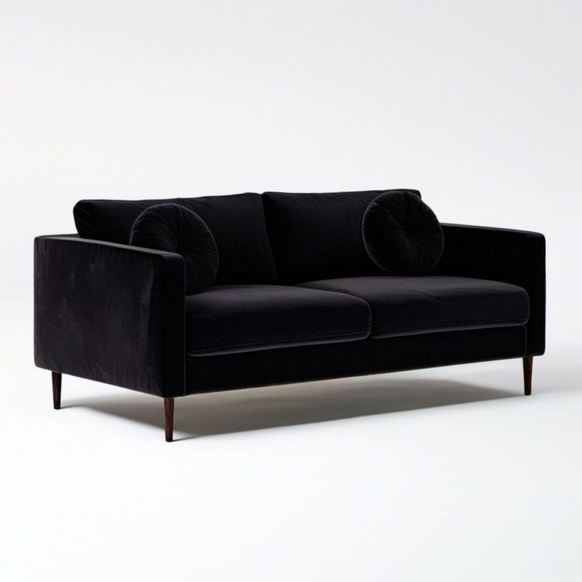 Dwuosobowa sofa aksamitna czarna z ciemnobrązowymi nogami, 180 × 90 × 80 cm
