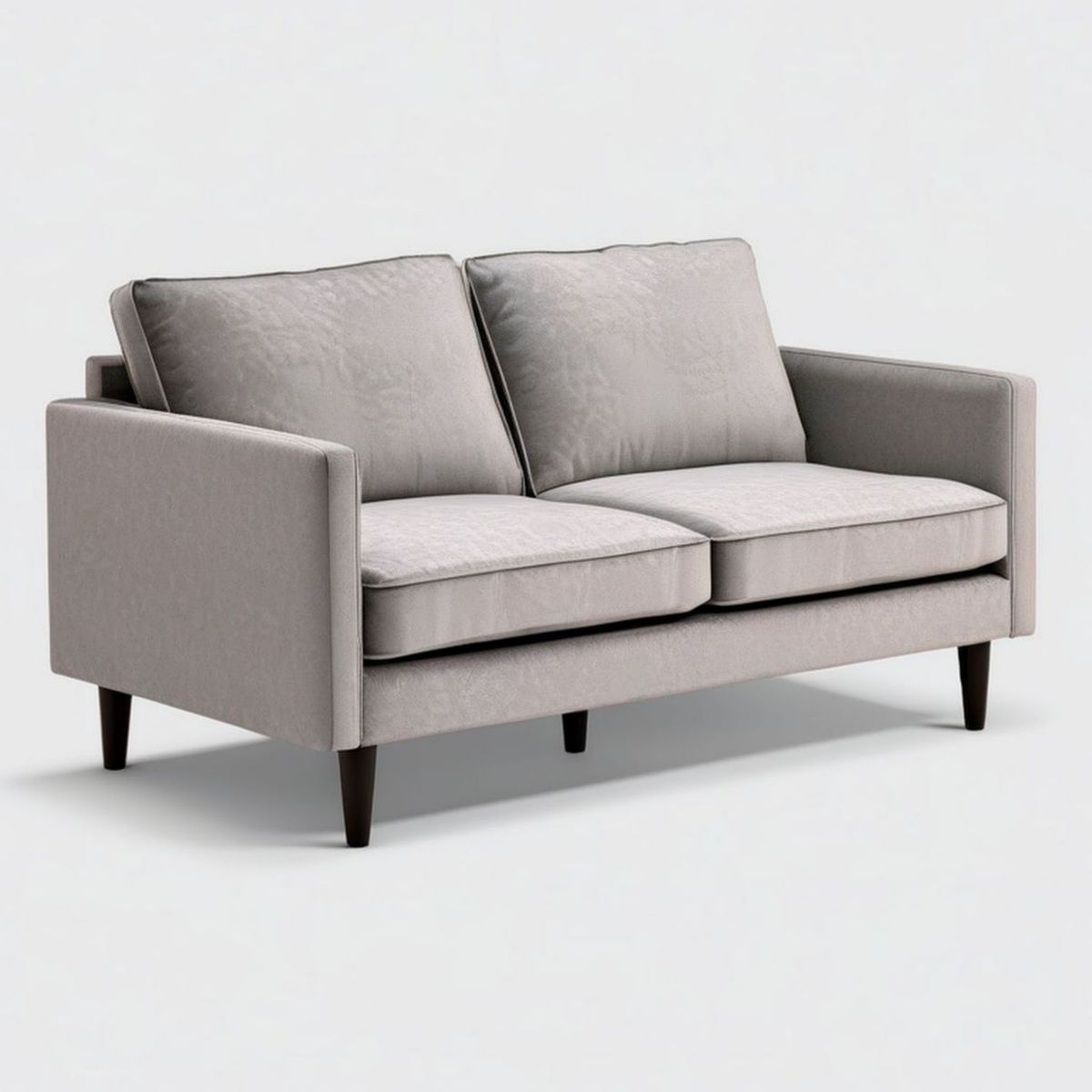 Dwuosobowa sofa tapicerowana jasnoszara z ciemnobrązowymi nogami, 160 × 85 × 82 cm