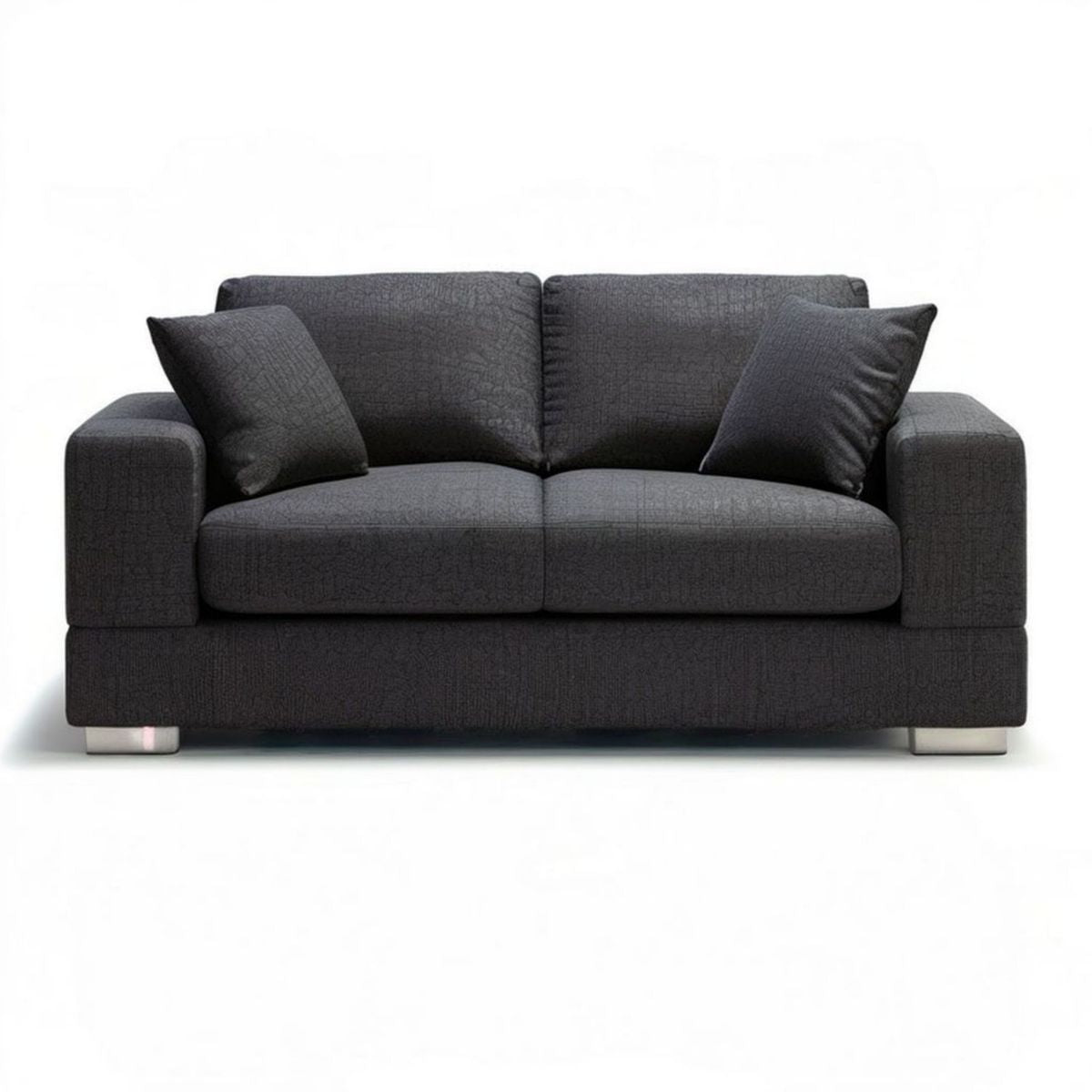 Dwuosobowa sofa do salonu 180 x 90 x 85 cm, grafitowa ze srebrnymi nóżkami