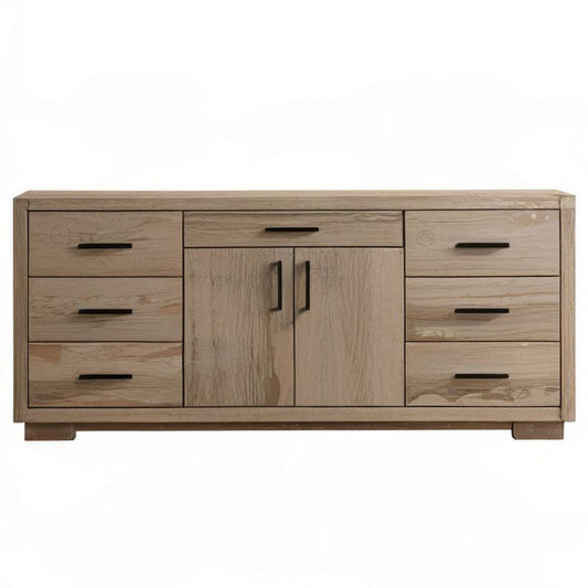 Komoda z 7 szufladami i 2 drzwiami, dąb naturalny/czarny, 180 × 45 × 85 cm