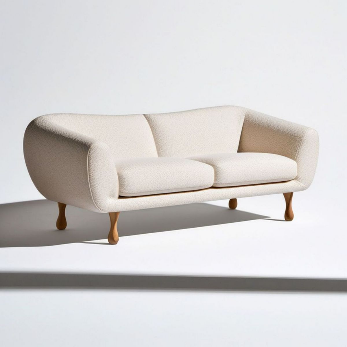 Dwuosobowa sofa bouclé kremowa z brązowymi drewnianymi nogami 160 × 78 × 80 cm