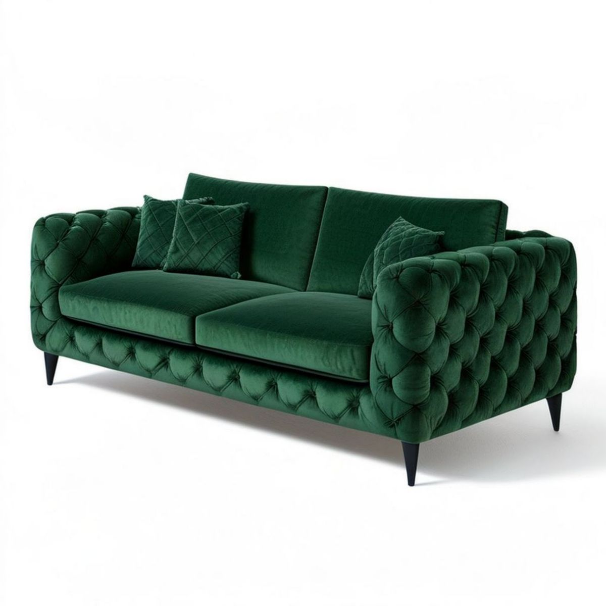 Sofa Chesterfield 3-osobowa 220 x 90 x 78 cm, ciemnozielona, welurowa