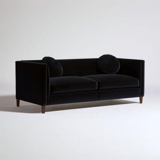 Czarna sofa dwuosobowa z aksamitu, 180 x 85 x 78 cm