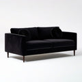 Dwuosobowa sofa aksamitna czarna z ciemnobrązowymi nogami, 180 × 90 × 80 cm