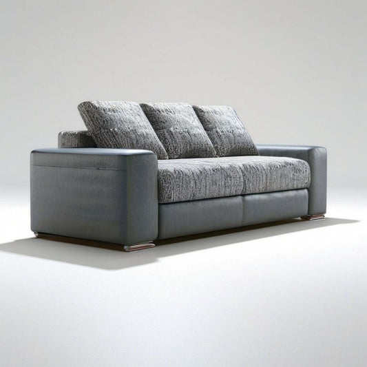 Szara sofa trzyosobowa 220 x 95 x 85 cm z tapicerką PU i poliestrową