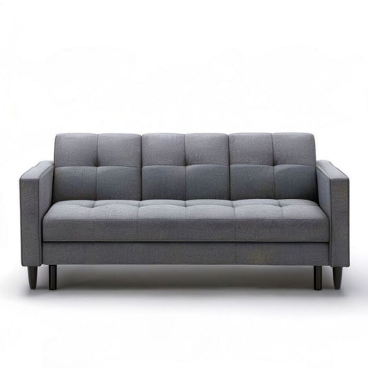 Szara sofa trzyosobowa 190 x 85 x 86 cm z czarnymi stalowymi nogami