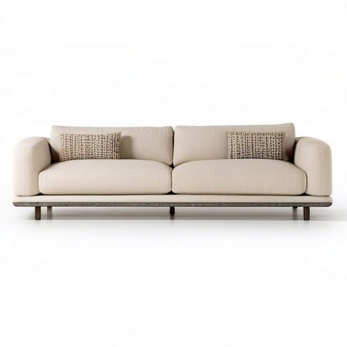 Beżowa sofa 3-osobowa 240 × 95 × 78 cm z tapicerką bouclé i 2 poduszkami