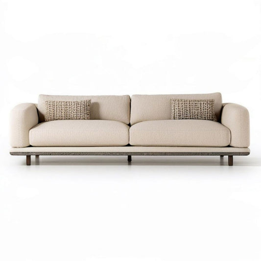 Beżowa sofa 3-osobowa 240 × 95 × 78 cm z tapicerką bouclé i 2 poduszkami