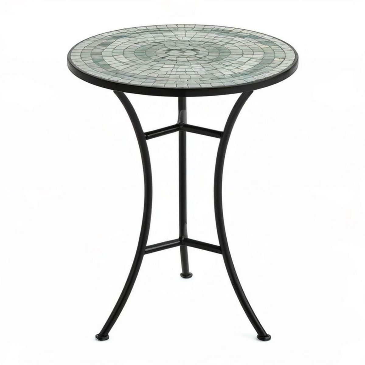 Okrągły stolik pomocniczy 60 × 70 cm z ceramiczną mozaiką zielono-biało-czarną