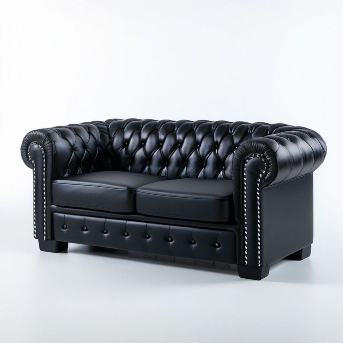 Czarna sofa dwuosobowa Chesterfield ze skóry syntetycznej PU 160 x 90 x 75 cm
