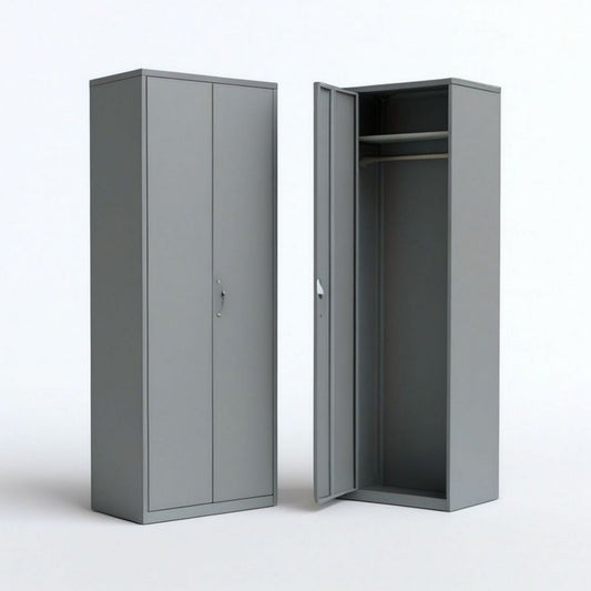 Szara metalowa szafa dwudrzwiowa z drążkiem i półką 180 × 80 × 40 cm
