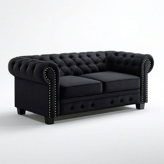 Czarna sofa dwuosobowa Chesterfield z aksamitu 170 x 90 x 75 cm