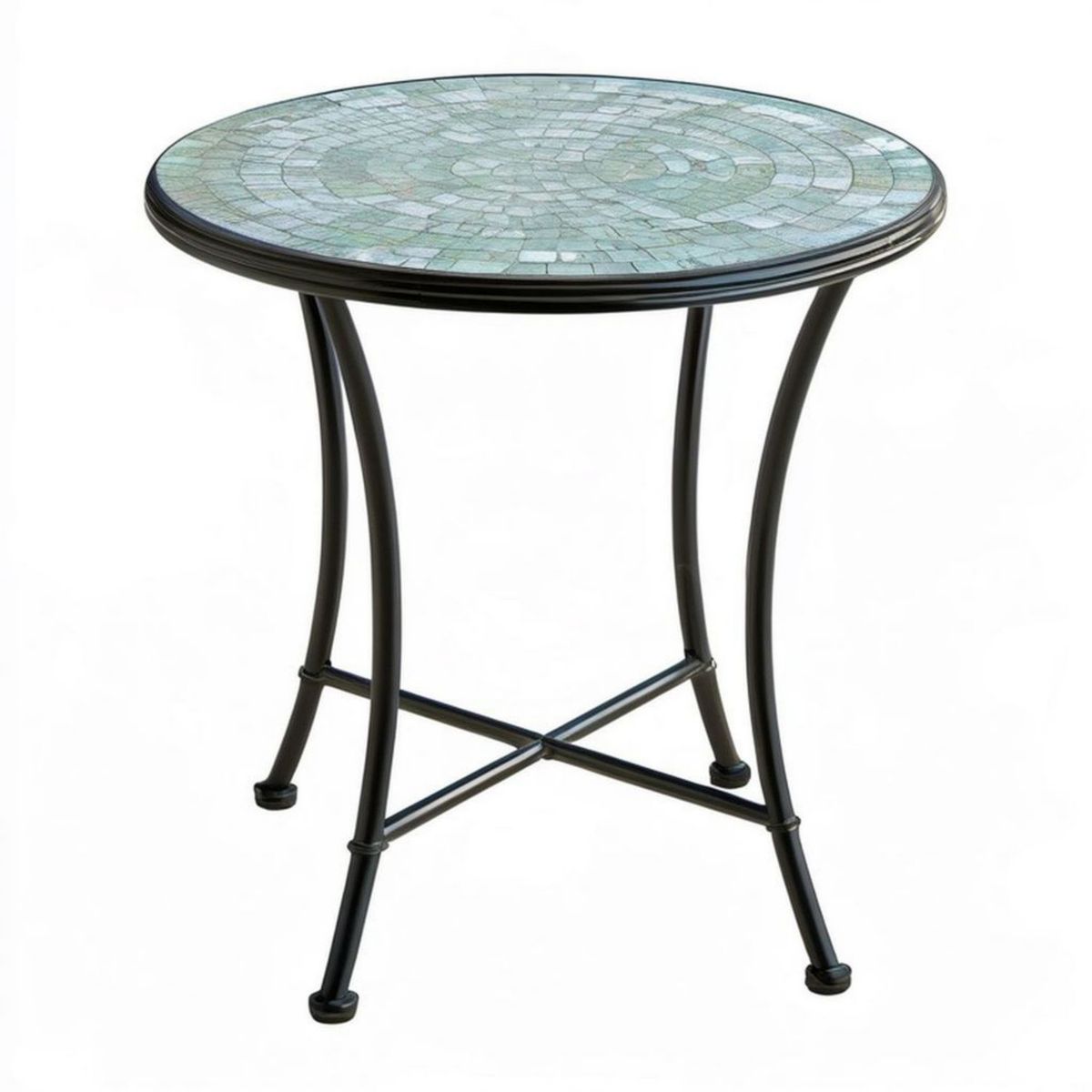 Okrągły stolik pomocniczy z mozaikowym blatem ceramicznym Ø 60 cm, wysokość 71 cm, zielono-jasnoszary/czarny