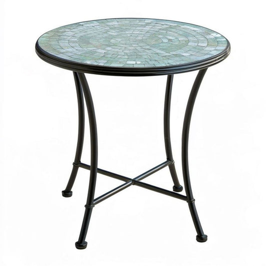 Okrągły stolik pomocniczy z mozaikowym blatem ceramicznym Ø 60 cm, wysokość 71 cm, zielono-jasnoszary/czarny
