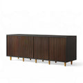 Komoda do salonu 180 x 40 x 75 cm czarno-orzechowa z ryflowanym frontem MDF