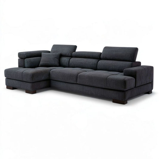Ciemnoszara sofa narożna z lewostronnym szezlongiem 280 × 170 × 92 cm