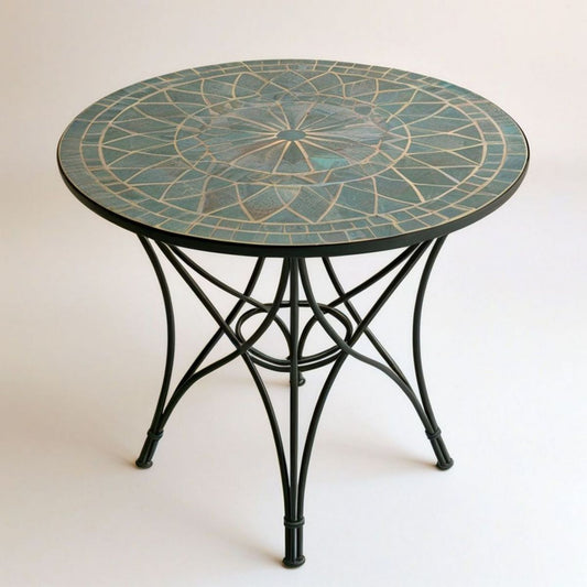 Okrągły stolik z mozaikowym blatem ceramicznym 60 x 60 x 70 cm Turkusowy/Czarny/Beżowy